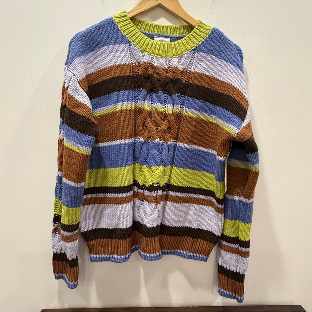✅ NWT St. John's Bay large multicolor cable Knit Sweater crew neck striped soft